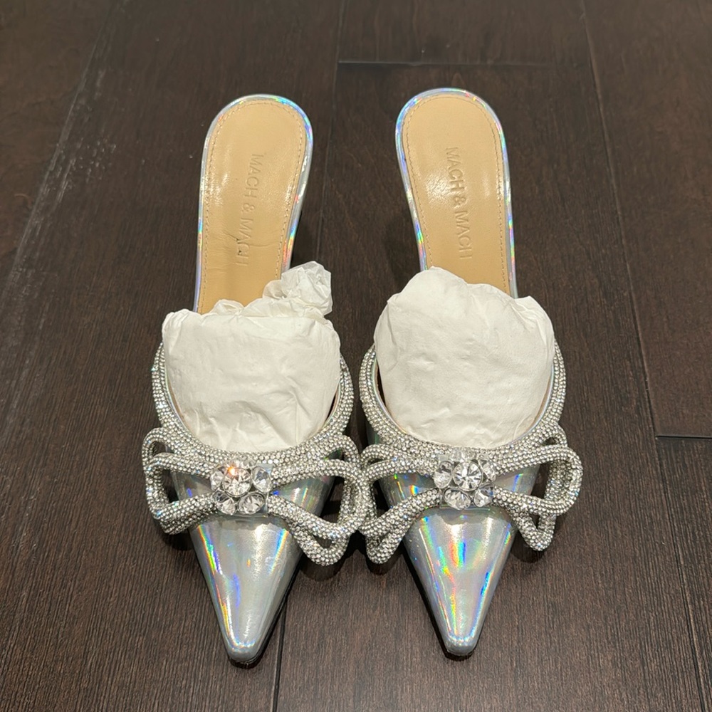 Mach and mach silver mules. Size 35 silver iridescent perfect condition.